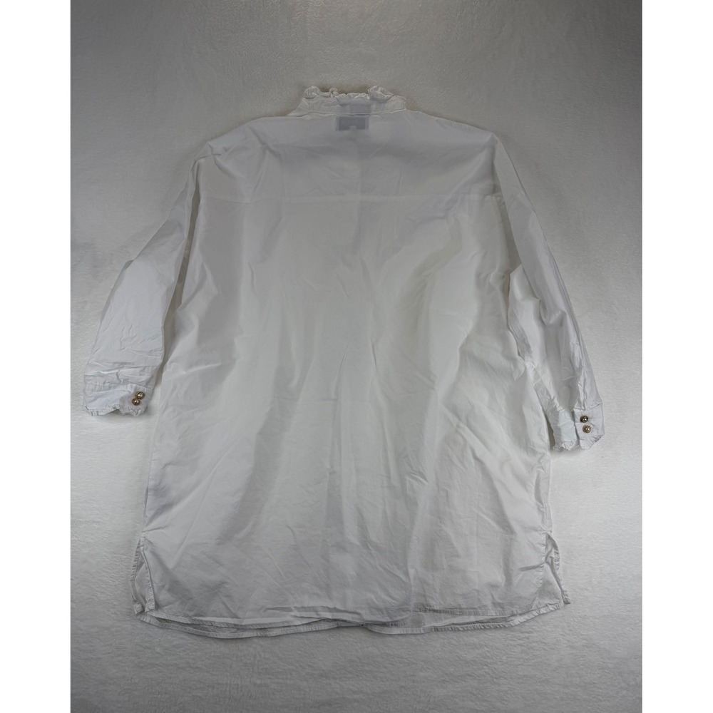 Liberte Essentiel White Ruffle Pearl Button‎ Oversized Tunic Shirt XL Longline - Picture 9 of 9